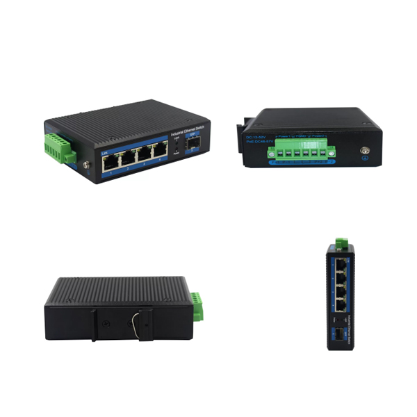 IP40 Industrial grade DC48V 4 port 100Mbps ethernet switch+1 port connector 1-8 Port PoE optional -40 ~80 ℃ WPX-14FP-SFP