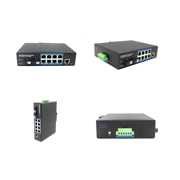 Din-rail design,L2 Managed Industrial Switch,101001000Mbps 8-Port RJ45+2-Port optical 19 (Single-Mode (Tx1310nm and Rx1550 for each) ,Single,SC 20km)+8 port PoE DC48