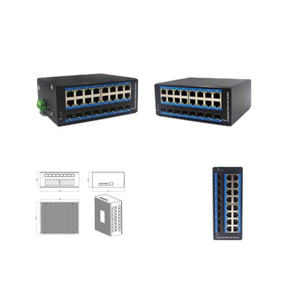 Din-rail design, Alliuminun L2 Managed Industrial Switch, 101001000Mbps 16-Port RJ45+8-Port gigabit SFP,DC12~52V-40℃-80℃ WPX-16GS-M-SFP