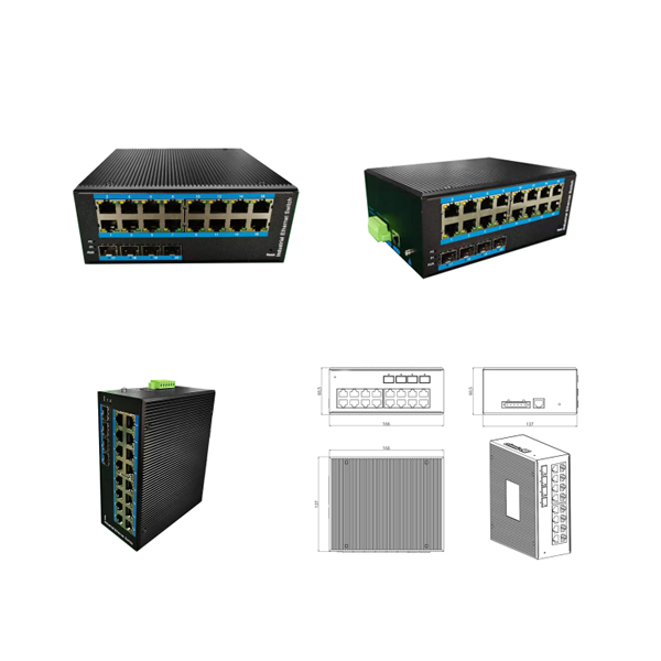 Din-rail design, Alliuminun L2 Managed Industrial Switch, 101001000Mbps 16-Port RJ45+4-Port gigabit SFP, DC12~52V -40℃-80℃ WPX-16GS-M-SFP