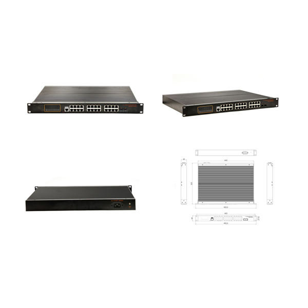 Rack-mountable, Alliuminun L2 Managed Industrial Switch, 10100Mbps 24-Port RJ45+2-Port gigabit SFP, Power supply AC110-240V, work temperature:-40℃-80℃ WPX-W24GFS-MU
