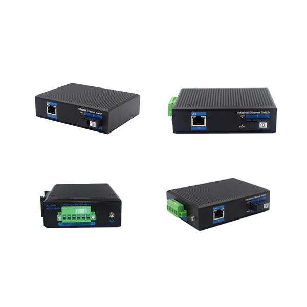 Din-rail design, Alliuminun Unmanaged Industrial Switch, 101001000Mbps 1-Port RJ45+1-Port optical 19 (Single-Mode (1310nm) ,Dual,SC 20km) , DC48~57V -40℃-80℃ 1 port