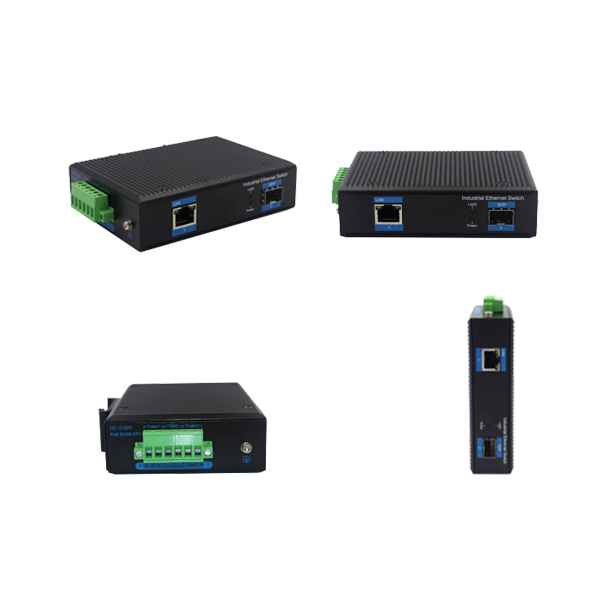 Din-rail design, Alliuminun Unmanaged Industrial Switch, 10100Mbps 1-Port RJ45+1-Port SFP, DC48~57V Dual power supply,-40℃-80℃ Working temperature 1 port PoE WPX-11F
